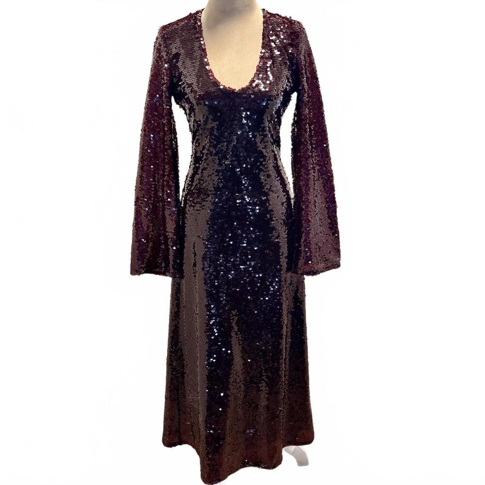 NWT Zara Limited Edition Sequin Burgundy Goddess Maxi Dress
